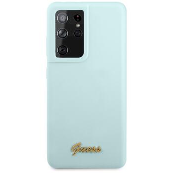 Guess GUHCS21LLSLMGLB Silicone Script Metal Logo Защитный чехол для Samsung Galaxy S21 Ultra G998 / синий (GUHCS21LLSLMGLB)