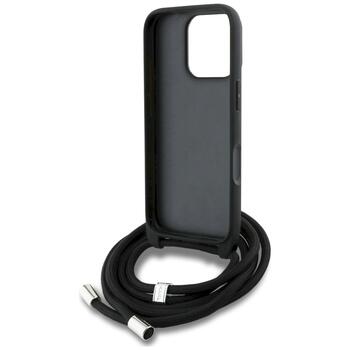 Karl Lagerfeld Crossbody Grained Pattern & Logo Case Aizsargapvalks priekš iPhone 16 Pro Max / melns (KLHCP16XPGGRMPCK)