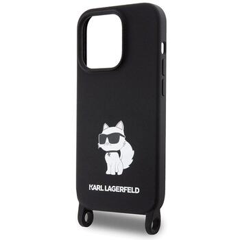 Karl Lagerfeld Crossbody Silicone Choupette Back Case Aizsargapvalks Priekš Apple iPhone 15 Pro Max (KLHCP15XSCBSCNK)