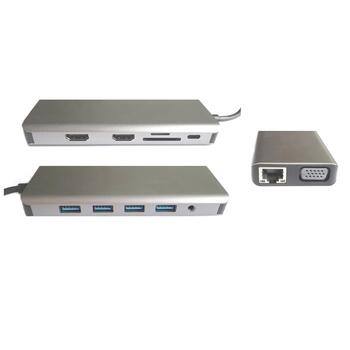 RoGer MST Dock Station 12in1 Lite Док станция для портативного компьютера USB-C на 2x HDMI / 4x USB3.0 / SD/TF / VGA / LAN (RO-MST-12IN1-LITE)
