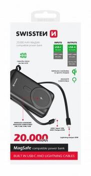 Swissten Power Bank 20000 mAh 20W со встроенными кабелями USB-C и Lightning (совместим с MagSafe) (22013934)
