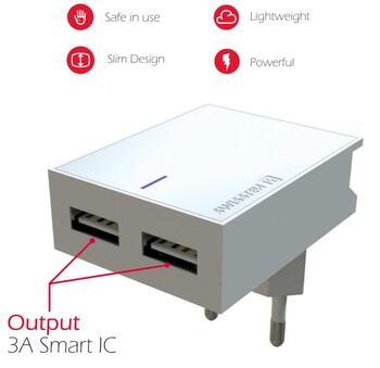 Swissten Premium Зарядное устройство 2x USB 3А / 15W С проводом Lightning 1.2m (SW-DET-3AWCL-WH)