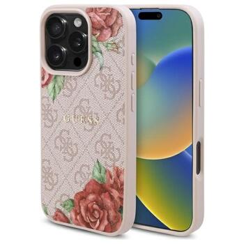 Guess GUHMP16LP4ROPEMCP Hardcase 4G Flowers Print MagSafe Aizsargapvalks priekš iPhone 16 Pro 6.3