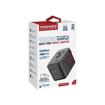 Promate TripMate-GaN100 GaNFast™ Universals tīkla lādētājs 100W / EU/US/UK/AU (TRIPMATEGAN100)