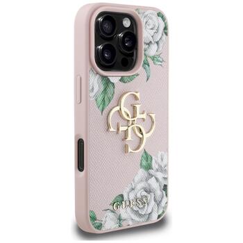Case Guess Grained Roses Big 4G logo Защитный чехол для iPhone 16 Pro Max / розовый (GUHCP16XPGROP4MP)
