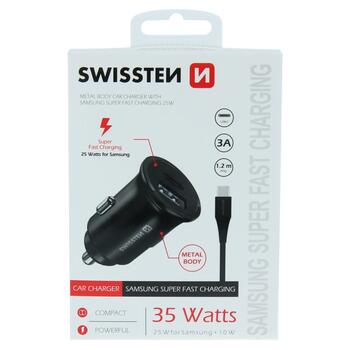 Swissten 35W Metāla Automašīnas Lādētājs ar 25W Samsung SFC + 10W USB (SW-CCH-ME-SFC-25W-BK)