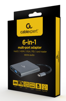 Gembird USB Type-C Multi-Port Докстанция + картридер (A-CM-COMBO6-01)