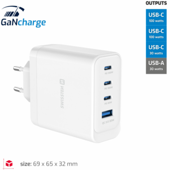 Swissten Travel Charger Core Gan 2x USB-C PD 100W / USB-C 20W / USB-A QC 30W QC 3арядное устройство (22071610)