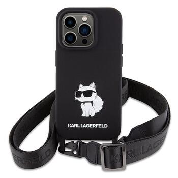 Karl Lagerfeld Crossbody Silicone Choupette Back Case Aizsargapvalks Priekš Apple iPhone 15 Pro Max (KLHCP15XSCBSCNK)