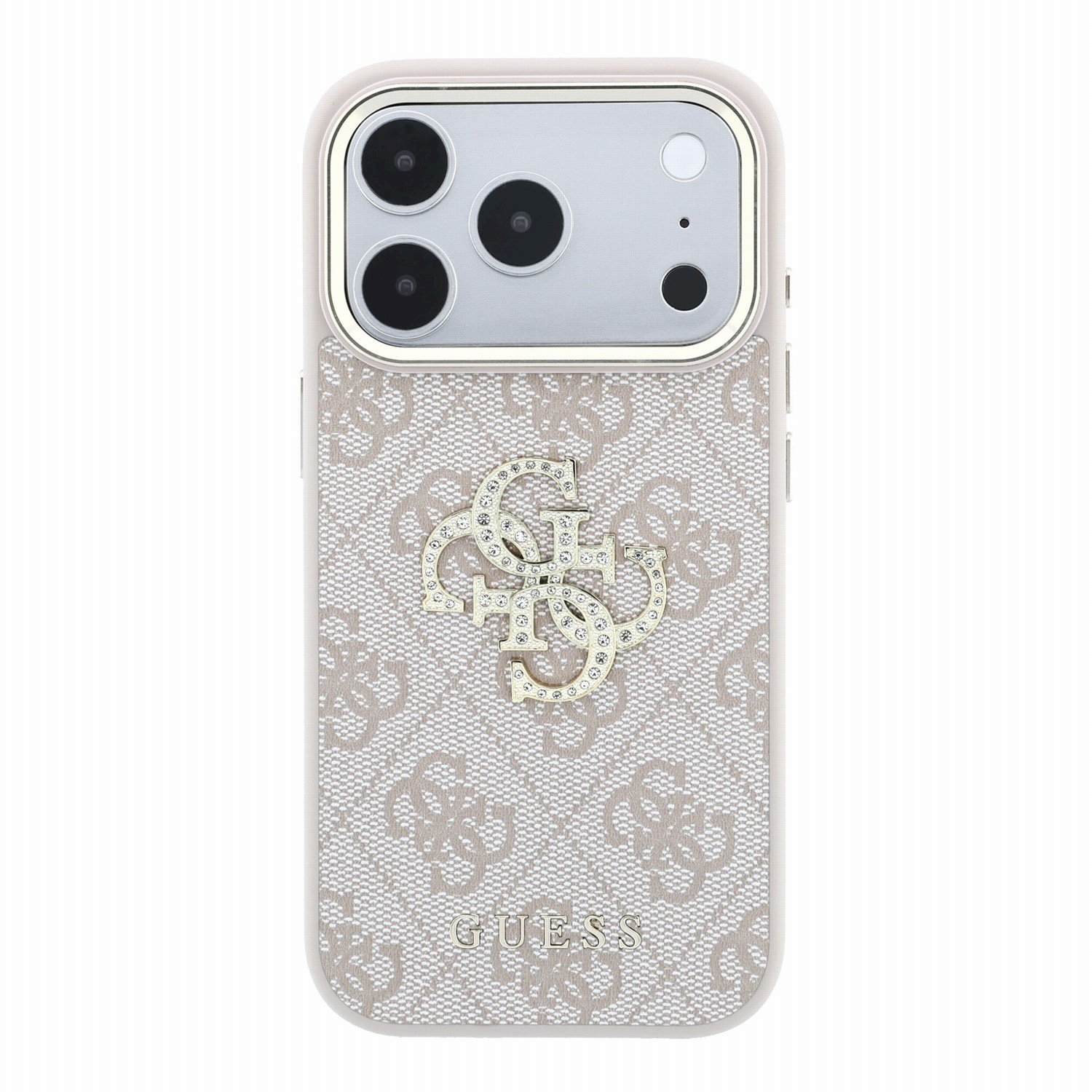 Guess PU 4G Strass Metal Logo Case Aizsargapvalks priekš iPhone 18 Pro Max / rozā (GUHCP18X6P4DSMLP)