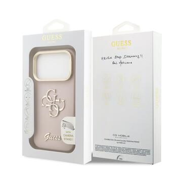 Guess PU Grained 4G Logo Stand Camera Frame Case Aizsargapvalks priekš iPhone 17 Pro / rozā (GUHCP17LPCS4GSP)