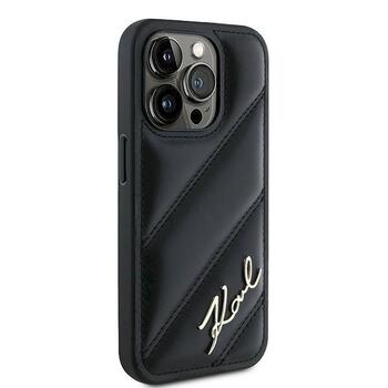 Karl Lagerfeld KLHCP15LPQDSMGK Diagonal Quilted Script Aizsargapvalks priekš iPhone 15 Pro 6.1