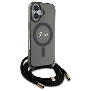 Guess GUHMP16SHCTSGNSK Hardcase Crossbody Cord Script MagSafe Aizsargapvalks priekš iPhone 16 6.1