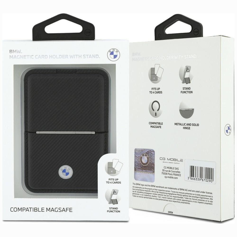 BMW Carbon Wallet Case Metal Logos MagSafe Telefona maciņš ar rāvējslēdzēju / melns (BMOWMCS26PTKLK)