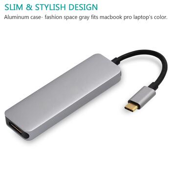RoGer USB-C Hub 5in1 ar USB 3.0 x2 / HDMI / SD karšu lasītāju / TF karšu lasītāju (RO-5IN1HUB)