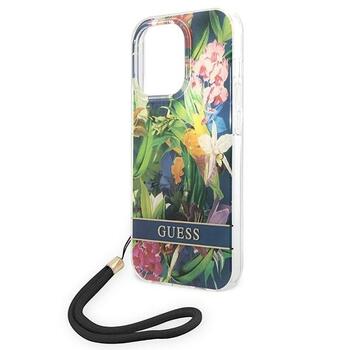 Guess GUOHCP14LHFLSB Flower Strap Aizsargapvalks priekš iPhone 14 Pro 6,1