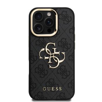 Guess PU 4G Metal Logo Stand Camera Frame Case Защитный чехол для iPhone 16 Pro / чёрный (GUHCP16LPCS4GP4K)