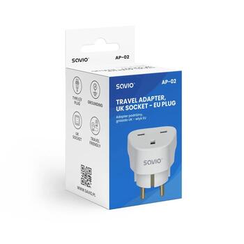 SAVIO AP-02 Travel Adapter Strāvas adapteris UK - EU (AP-02)