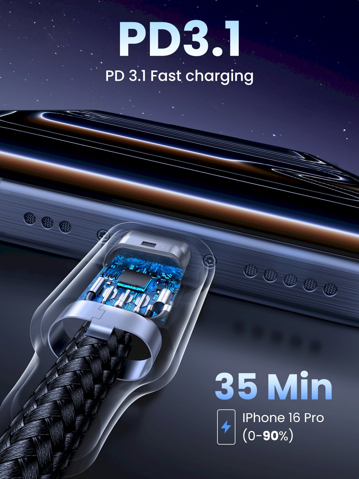 UGREEN 15311 USB-C uz USB-C uzlādes kabelis 240W 1m 4.8 Gbit/s / pelēks (UG-15311)