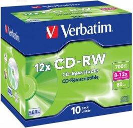 Verbatim Матрицы CD-RW SERL 700MB 10x-12x 10 Pack Jewel (43148)