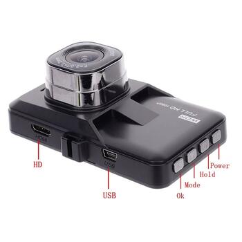 RoGer DVR2 Автомобильный видеорегистратор / Full HD / 170' / G-Sensor / MicroSD / LCD 3'' (RO-DVR2)