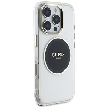 Case Guess IML Metal Colored Circle Classic Logo MagSafe Aizsargapvalks priekš iPhone 16 Pro / melns (GUHMP16LHTDRCEDK)
