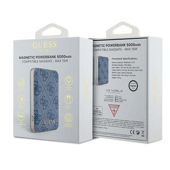 Guess Induction Powerbank 15WGUPB5FP4EMGB Зарядная батарея 5000mAh / синий 4G Leather Metal Logo MagSafe (GUPB5FP4EMGB)