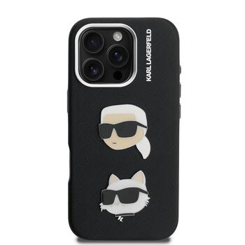 Karl Lagerfeld Grained PU K&CH Heads Case Aizsargapvalks priekš Apple iPhone 16 Pro Max (KLHCP16XPSFDHPK)