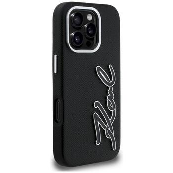 Karl Lagerfeld FW Grained Signature Logo Case Защитный чехол для iPhone 16 Pro Max / чёрный (KLHCP16XPGFKSRSK)