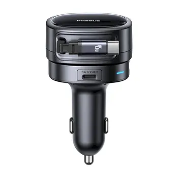 Baseus PrimeTrip VR1 Auto lādētājs 60W USB-A USB-C ar ievietojamu USB-C kabeli / melna (C00069001121-00)