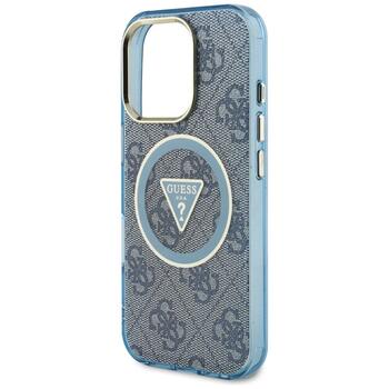 Case Guess IML Metal Glitter 4G Circle Triangle MagSafe Защитный чехол для iPhone 16 Pro Max / синий (GUHMP16XHG4PRTGB)