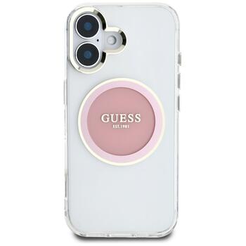 Case Guess IML Metal Colored Circle Classic Logo MagSafe Aizsargapvalks priekš iPhone 16 / rozā (GUHMP16SHTDRCEDP)
