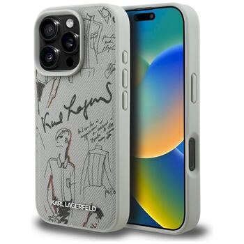 Karl Lagerfeld Grained Pattern & Logo MagSafe Case Защитный чехол для iPhone 16 Pro Max / серый (KLHMP16XPGGRMPKG)