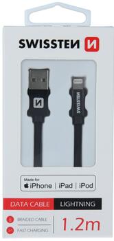 Swissten MFI Textile Fast Charge 3A Lightning Кабель Для Зарядки и Переноса Данных 1.2m (SW-MFI-LIGH-3A-1.2M-BK)