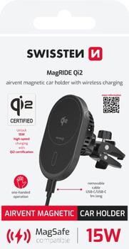 Swissten Magnetic Auto Turētājs MagRide ar Bezvadu Uzlādi Qi2 15W (MagSafe compatible) (65010612)