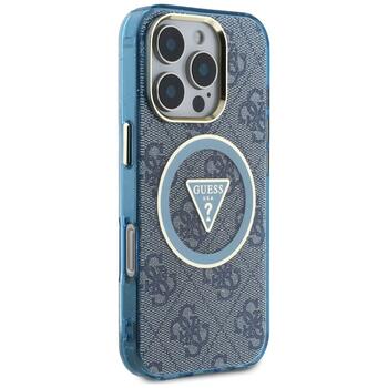 Case Guess IML Metal Glitter 4G Circle Triangle MagSafe Защитный чехол для iPhone 16 Pro Max / синий (GUHMP16XHG4PRTGB)