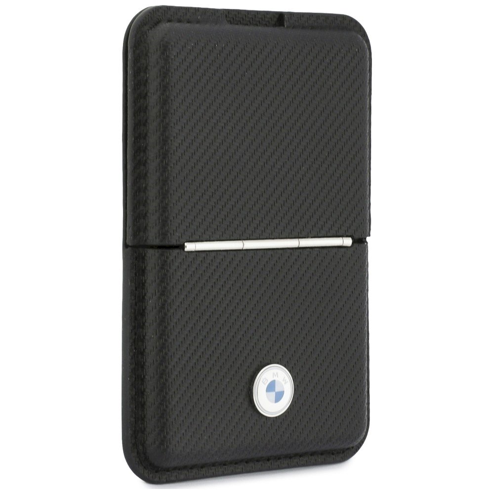 BMW Carbon Wallet Case Metal Logos MagSafe Telefona maciņš ar rāvējslēdzēju / melns (BMOWMCS26PTKLK)