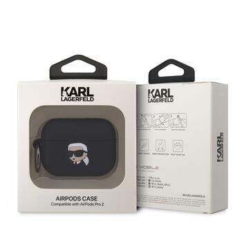 Karl Lagerfeld 3D Logo NFT Karl Head Silicone Case Aizsargapvalks priekš AirPods Pro 2 / melns (KLAP2RUNIKK)
