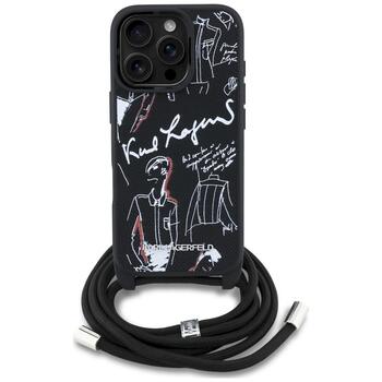 Karl Lagerfeld Crossbody Grained Pattern & Logo Case Aizsargapvalks priekš iPhone 16 Pro Max / melns (KLHCP16XPGGRMPCK)