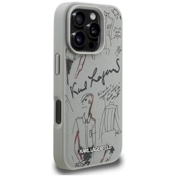 Karl Lagerfeld Grained Pattern & Logo MagSafe Case Защитный чехол для iPhone 16 Pro / серый (KLHMP16LPGGRMPKG)