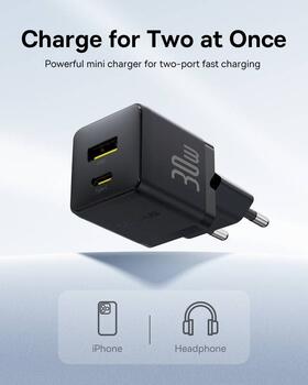 Baseus Palm Fast Charger Зарядное устройство USB-A + USB-C 30W / чёрный (P1011160A113-00)