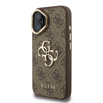 Guess PU 4G Metal Logo Stand Camera Frame Case Защитный чехол для iPhone 16 / коричневый (GUHCP16SPCS4GP4W)