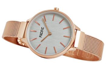 Pacific X6094-6 Sieviešu Pulkstenis Rose Gold Mesh Bracelet Grey Dial (X6094-6)