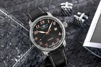 Zeppelin LZ 127 Graf Zeppelin Automatic Мужские Часы 40mm Black Dial Black Leather Strap (7656-2)