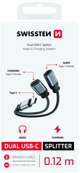 Swissten Textile USB-C Audio Charging Adapteris 2x USB-C 0.12m (73502302)