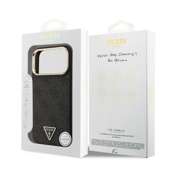 Guess PU Leather 4G Strass Triangle Logo Gold Frame MagSafe Case Защитный чехол для iPhone 17 Pro Max (GUHMP17XP4GTDGMK)