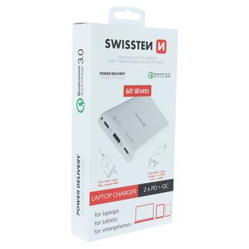 Swissten Сетевое зарядное устройство Notebooks and MacBook / 60W / PD3.0 / QC3.0 / PPS (SW-TCH-60W-PD30-QC30-W)