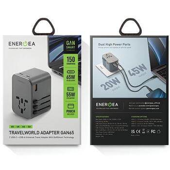 Energea TravelWorld GaN65 USB-C PD 65 Вт + универсальный адаптер PPS 55 Вт (TWA-GAN65-GUN)