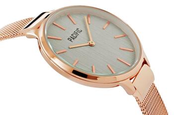 Pacific X6094-6 Sieviešu Pulkstenis Rose Gold Mesh Bracelet Grey Dial (X6094-6)
