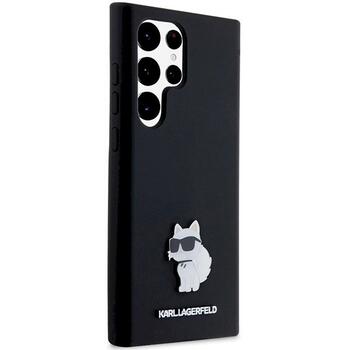 Karl Lagerfeld KLHCS24LSMHCNPK Hardcase Silicone Choupette Metal Pin Aizsargapvalks priekš S24 Ultra S928 / melns (KLHCS24LSMHCNPK)